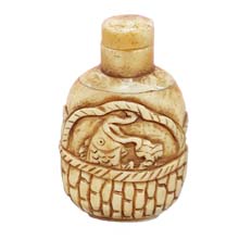 OX BONE CARVED SNUFF BOTTLE RELIEF FISH